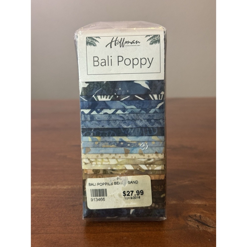 HOFFMAN FABRICS BALI POPPY "Beach Sand" #544 20 PRE-CUT 2-1/2" STRIPS Blue Brown